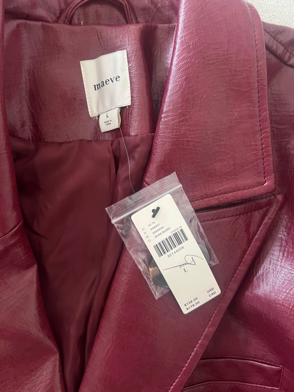 NWT Anthropologie Maeve Burgundy Leather Blazer - Picture 7 of 7